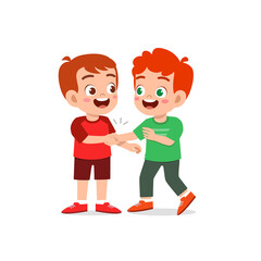 cute little kid boy do hand shake with his friend