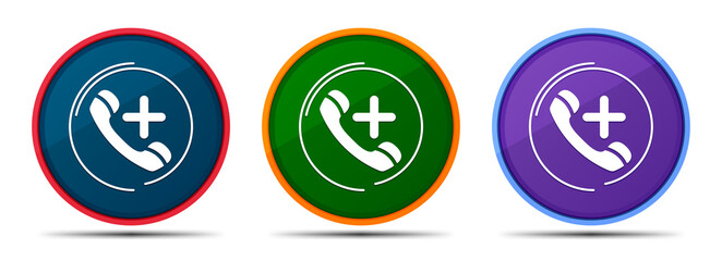 Emergency call icon silky smart flat round buton set illustration