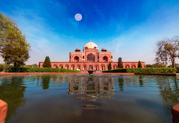 Famous Humayun's Tomb in Delhi, India. It is the tomb of the Mughal Emperor Humayun.It was commissioned by Humayun's son Akbar in 1569-70, and designed by Mirak Mirza