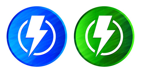 Lightning bolt icon grunge texture round button set illustration