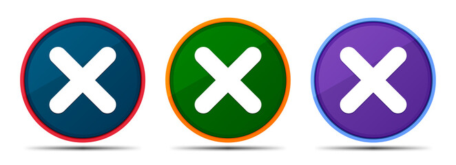 Cross icon silky smart flat round buton set illustration