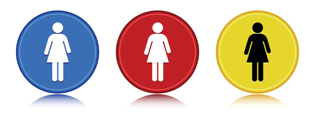 Woman icon flat round button set illustration