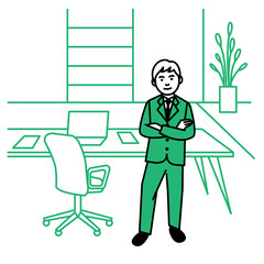 Business scene. Man in office. Vector illustration.