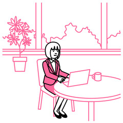 Business scene. Woman working at table. Vector illustration.