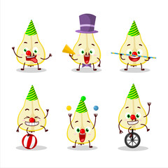 Cartoon character of slash of yellow pear with various circus shows