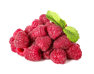 Ripe tasty raspberry on white background