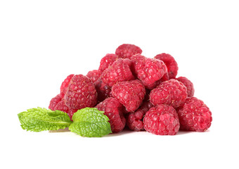 Ripe tasty raspberry on white background