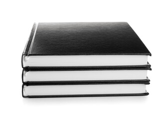 Books with black covers on white background