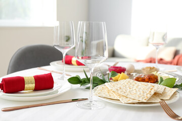 Table served for Passover Seder (Pesach)