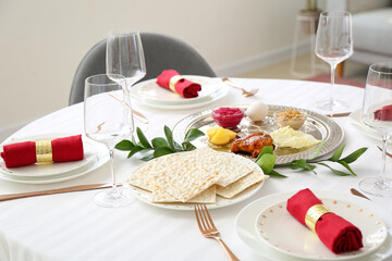 Table served for Passover Seder (Pesach)