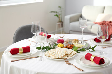 Table served for Passover Seder (Pesach)