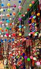 close up of colorful beads on the market