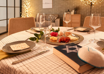 Table served for Passover Seder (Pesach)