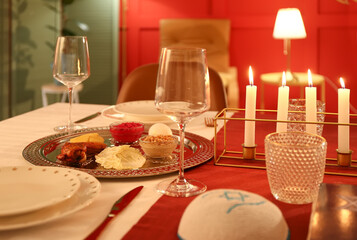 Table served for Passover Seder (Pesach)