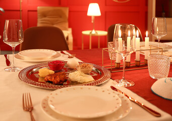 Table served for Passover Seder (Pesach)