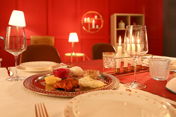 Table served for Passover Seder (Pesach)