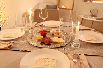 Table served for Passover Seder (Pesach)