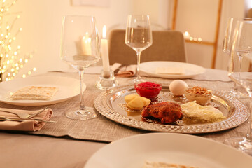 Table served for Passover Seder (Pesach)