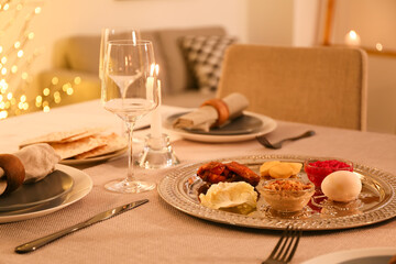 Table served for Passover Seder (Pesach)