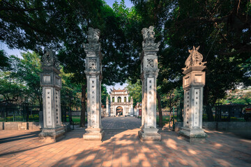 Fototapeta premium The gate of entrance to Van Mieu temple of Literature, the first university in Vietnam