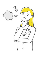 白衣を着た女性のイラスト。困っている女性の医者。