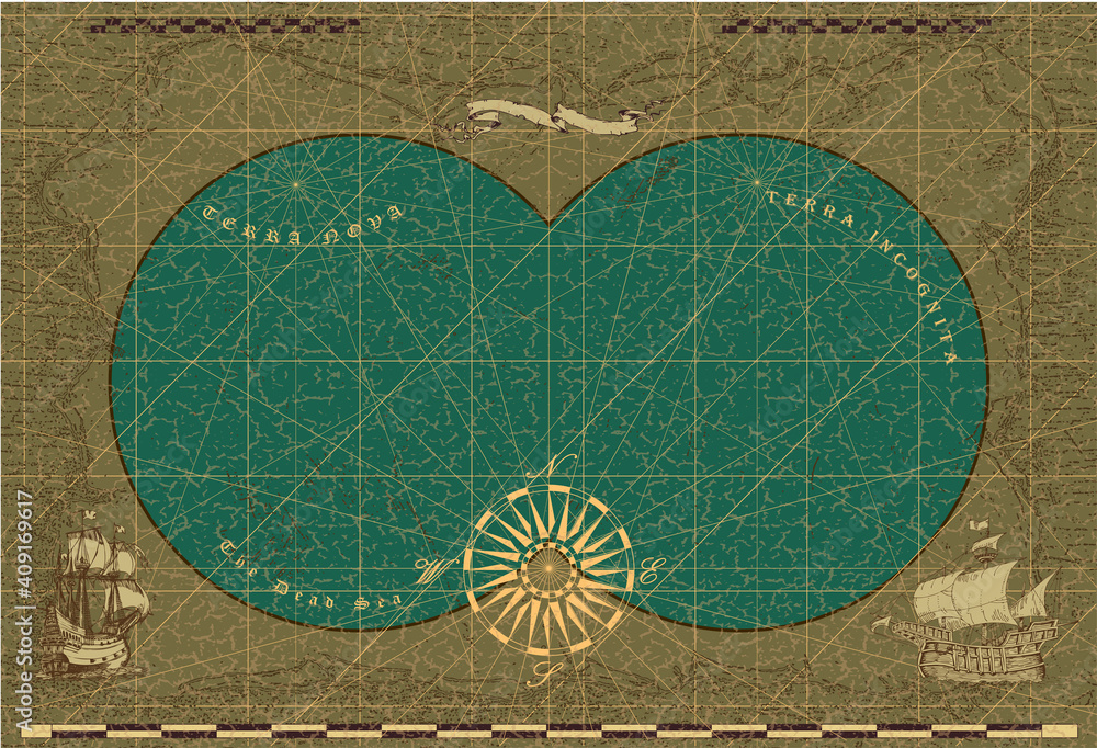 Poster vector image of an old sea map in the style of medieval engravings