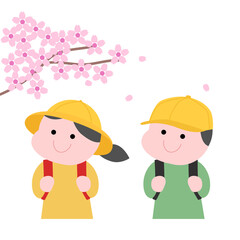 Fototapeta premium 桜と新入生の小学1年生イラスト素材 タイトル変更
