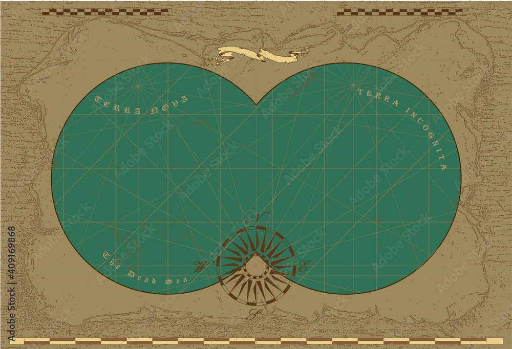 Poster vector image of an old sea map in the style of medieval engravings