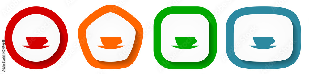 Poster Cofeee cup vector icon set, flat design buttons on white background for webdesign and mobile applications