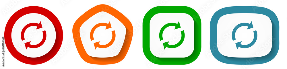 Poster Reload vector icon set, flat design circular buttons on white background for webdesign and mobile applications