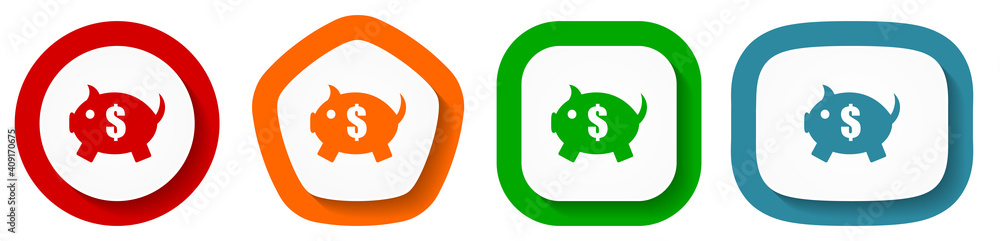 Fototapete piggy bank vector icon set, flat design buttons on white background for webdesign and mobile applica