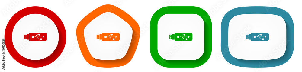 Fototapete Usb vector icon set, flat design buttons on white background for webdesign and mobile applications