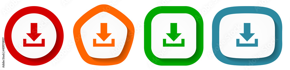 Poster download vector icon set, flat design buttons on white background for webdesign and mobile applicati