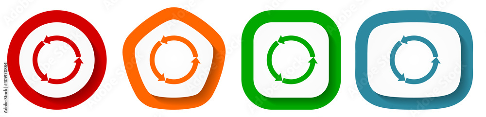 Aufkleber Reload web vector icon set, flat design buttons on white background for webdesign and mobile applications