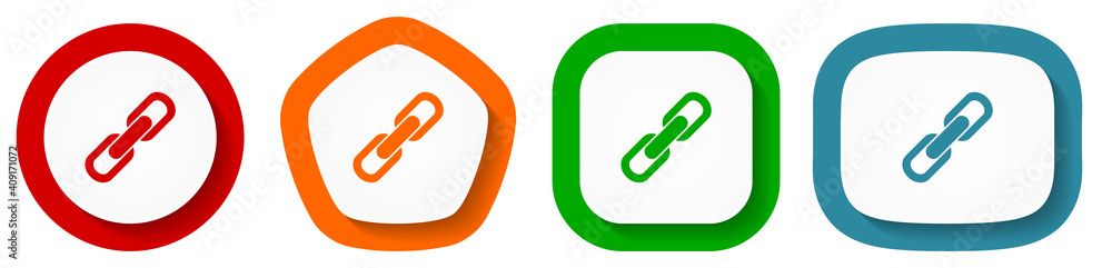 Fototapete Link vector icon set, flat design buttons on white background for webdesign and mobile applications