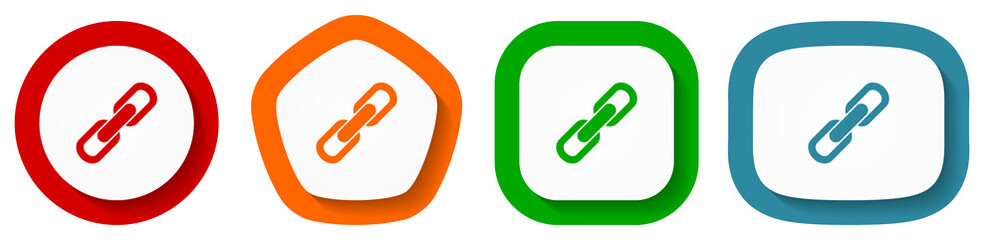 Link vector icon set, flat design buttons on white background for webdesign and mobile applications