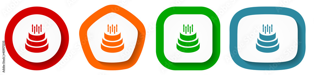 Fototapete Cake vector icon set, flat design buttons on white background for webdesign and mobile applications