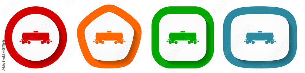 Poster Fuel cistern wagon, train vector icon set, flat design buttons on white background for webdesign and mobile applications