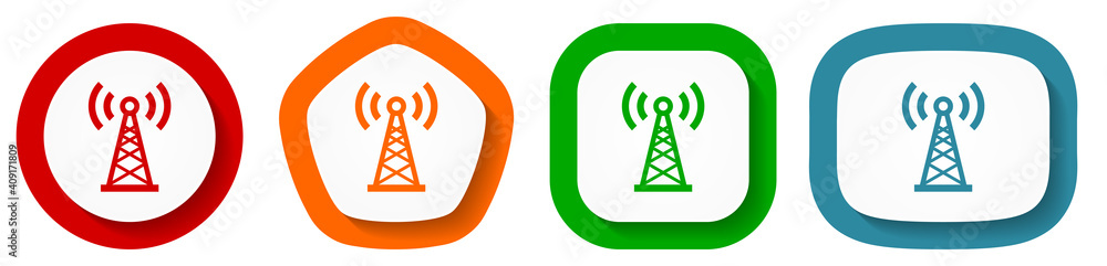 Poster Antenna, network vector icon set, flat design buttons on white background for webdesign and mobile applications