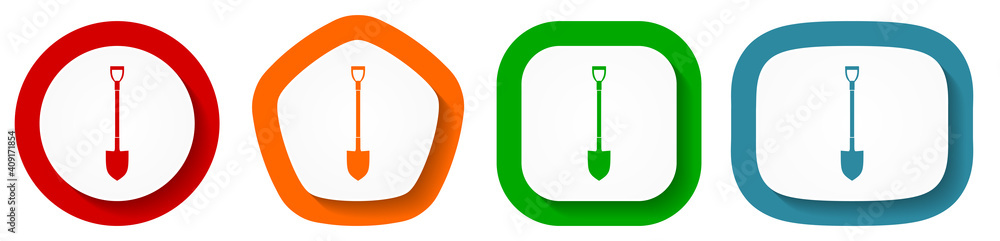 Aufkleber Shovel, gardening tool vector icon set, flat design buttons on white background for webdesign and mobile applications