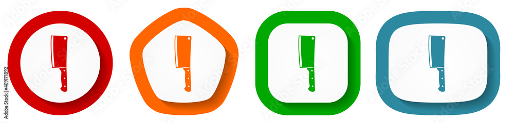 Leinwandbilder cleaver knife vector icon set, flat design buttons on white background for webdesign and mobile appl