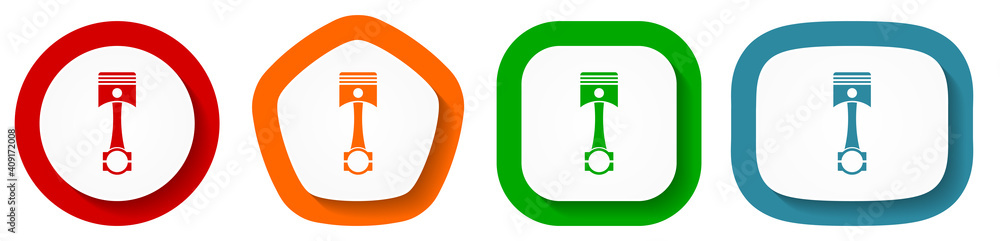 Aufkleber Piston vector icon set, flat design buttons on white background for webdesign and mobile applications