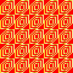 Geometric seamless pattern with  squares, lines on red background. Vector graphic.