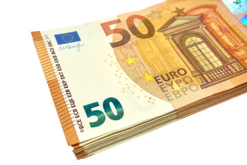 A pack of euros on a white background, finance, currency.