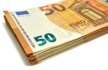A pack of euros on a white background, finance, currency.