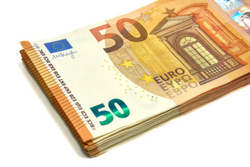 A pack of euros on a white background, finance, currency.