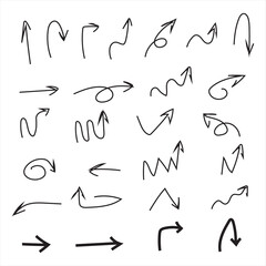 arrow set with hand drawn doodle style isolated on white background