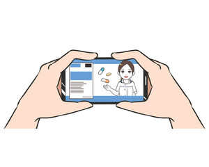 スマホ　両手持ち　オンライン診療　女性