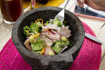 Aguachile de Camarón en molcajete