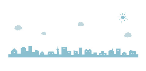 Fototapete 街並みのイラスト シンプル 空 線 背景 おしゃれ アイコン 町 ビル 風景 都会 Yugoro